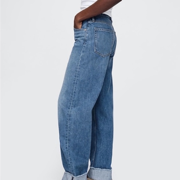 GAP Women's HI RISE BARREL cuffed Blue Jeans - Picture 5 of 7